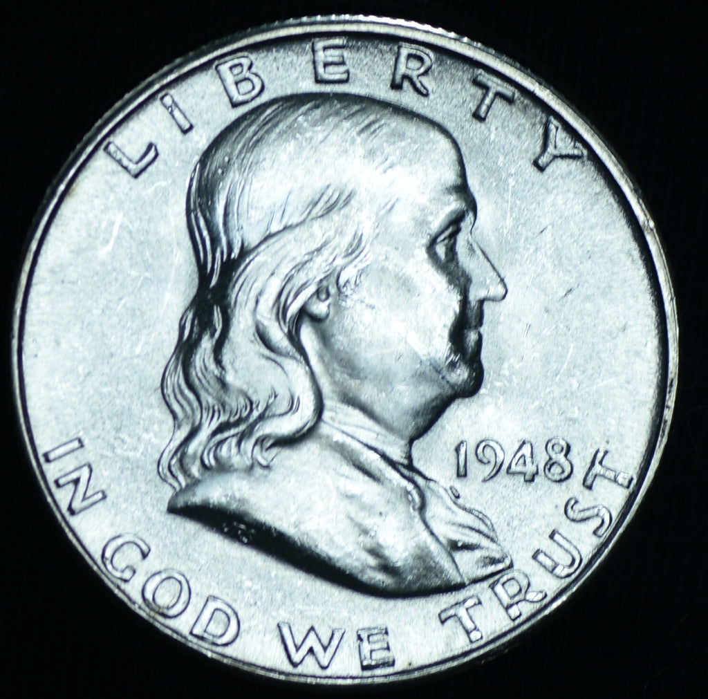 1948-D 50C Franklin Half Dollar BU Great Luster Eye Appeal Hit on Cheek ~ 26104