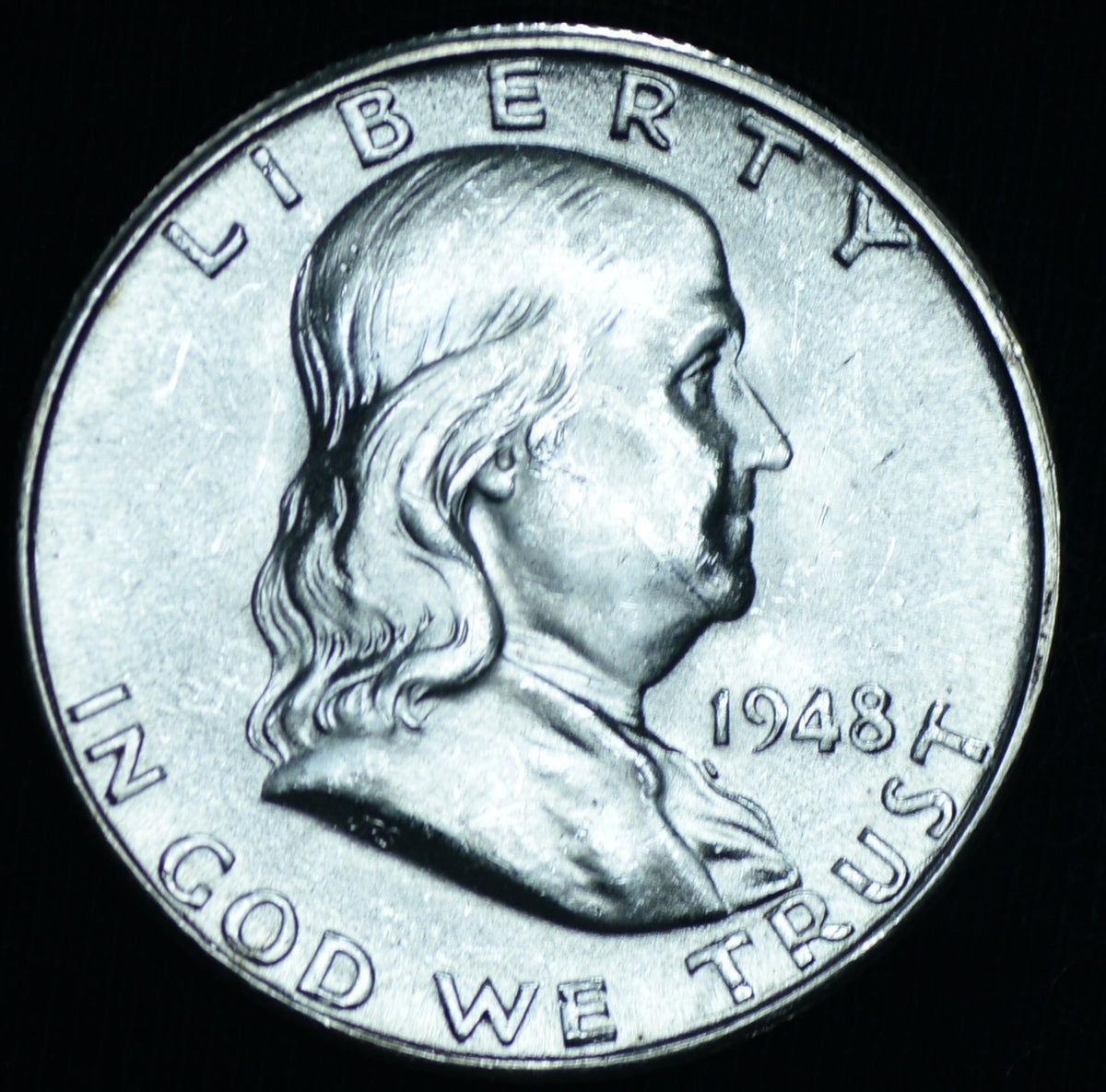 1948-D 50C Franklin Half Dollar BU Great Luster Eye Appeal Hit on Cheek ~ 26104
