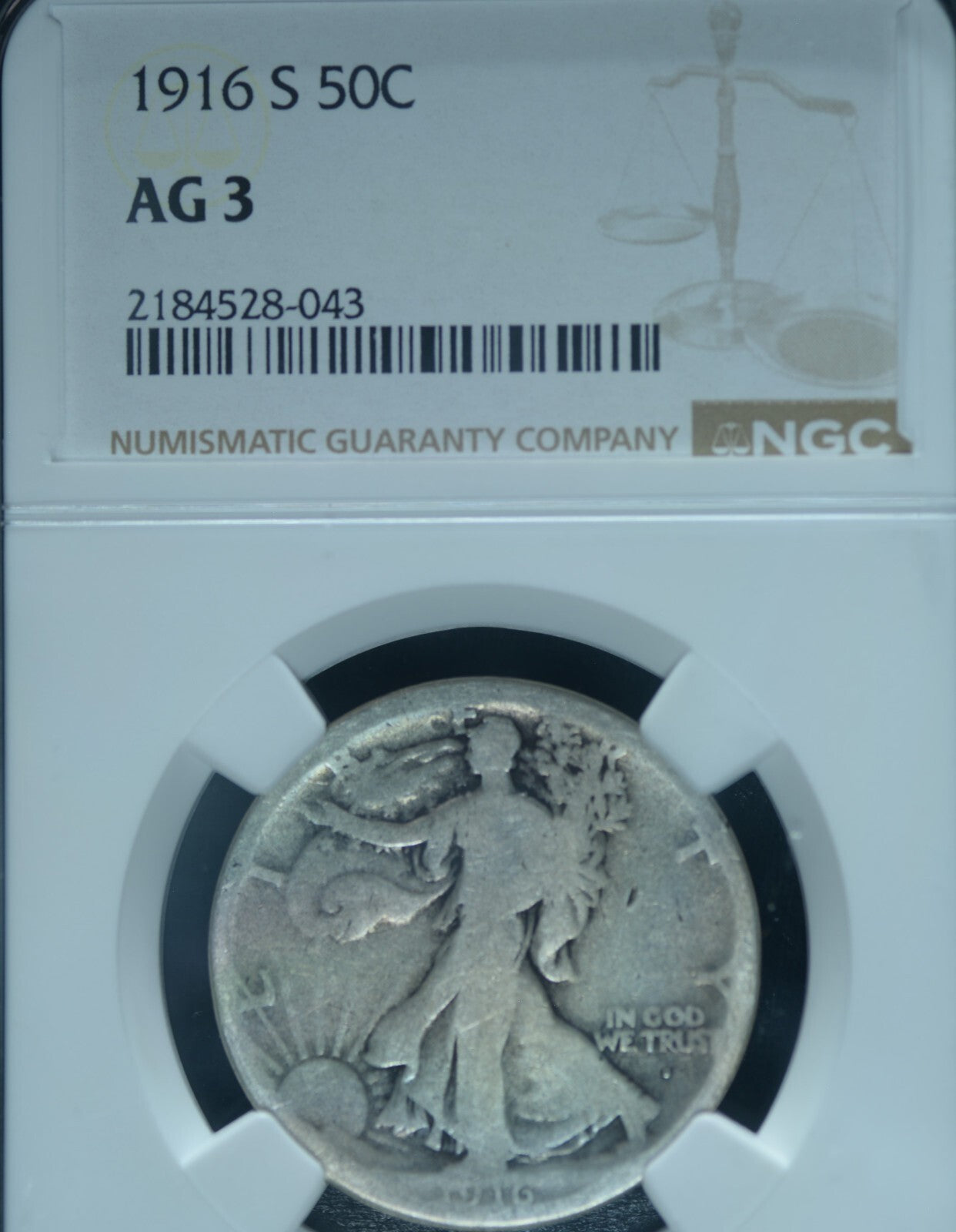 1916 S  50C Walking Liberty Half Dollar AG3 Rare Key Date  ~ 26498