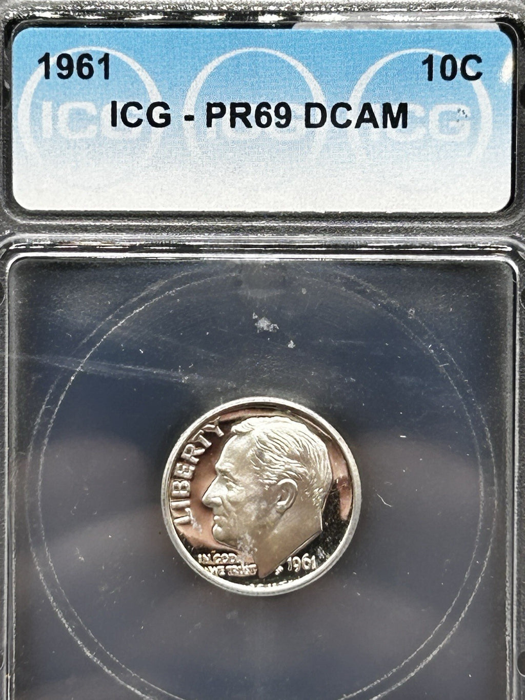 1961 10C (Proof) Roosevelt Dime Rare Cond PF69 DCAM (Scuff Slab-NOT COIN)  25154