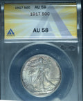 1917 50C Walking Liberty Half Dollar AU58 ~ 26375