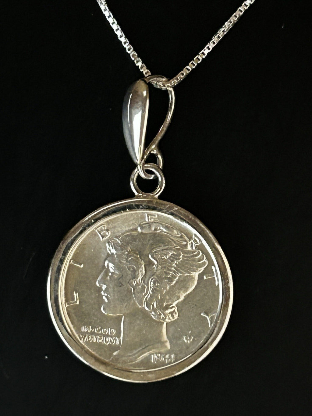 NEW Sterling 18” Necklace With Brilliant Uncirculated Mercury Dime Pendant