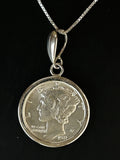 NEW Sterling 18” Necklace With Brilliant Uncirculated Mercury Dime Pendant