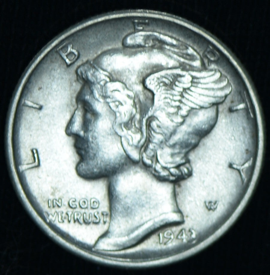1943 S Silver Mercury Dime AU - 25428