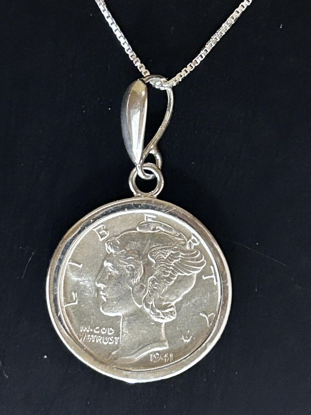 NEW Sterling 18” Necklace With Brilliant Uncirculated Mercury Dime Pendant