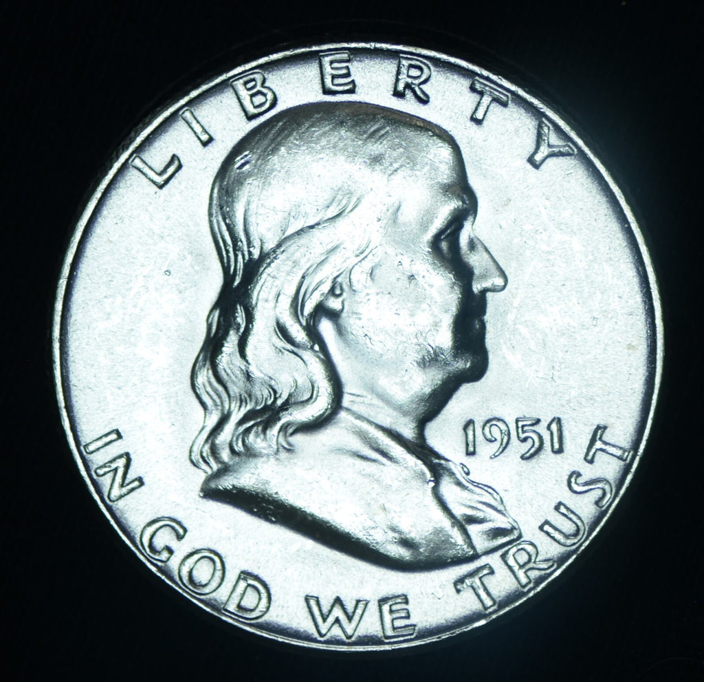 1951 50C Franklin Silver Half Dollar BU Luster ~ 26555
