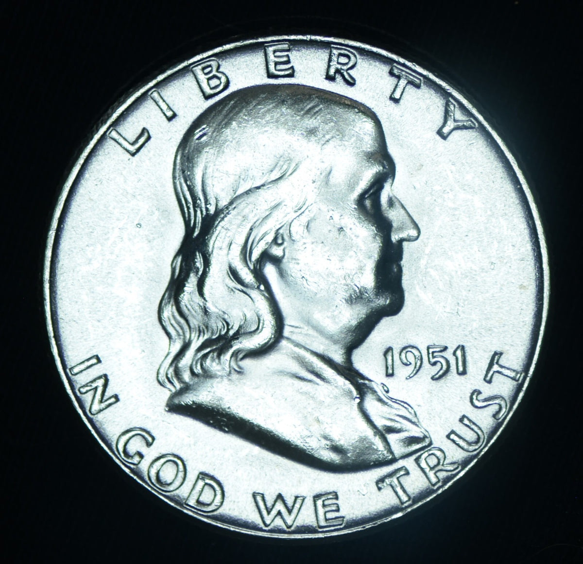 1951 50C Franklin Silver Half Dollar BU Luster ~ 26555